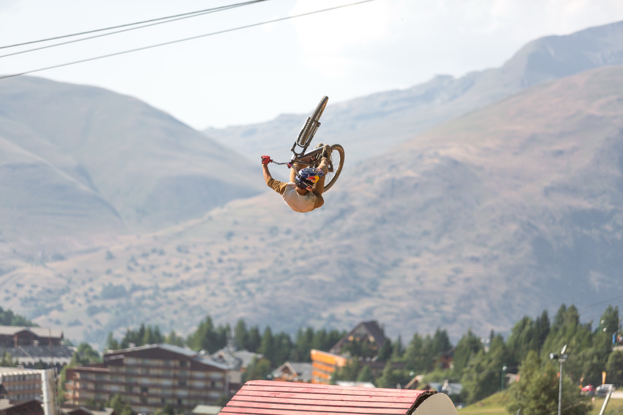 Mountain bike backflip at Crankworx, in the Alps
