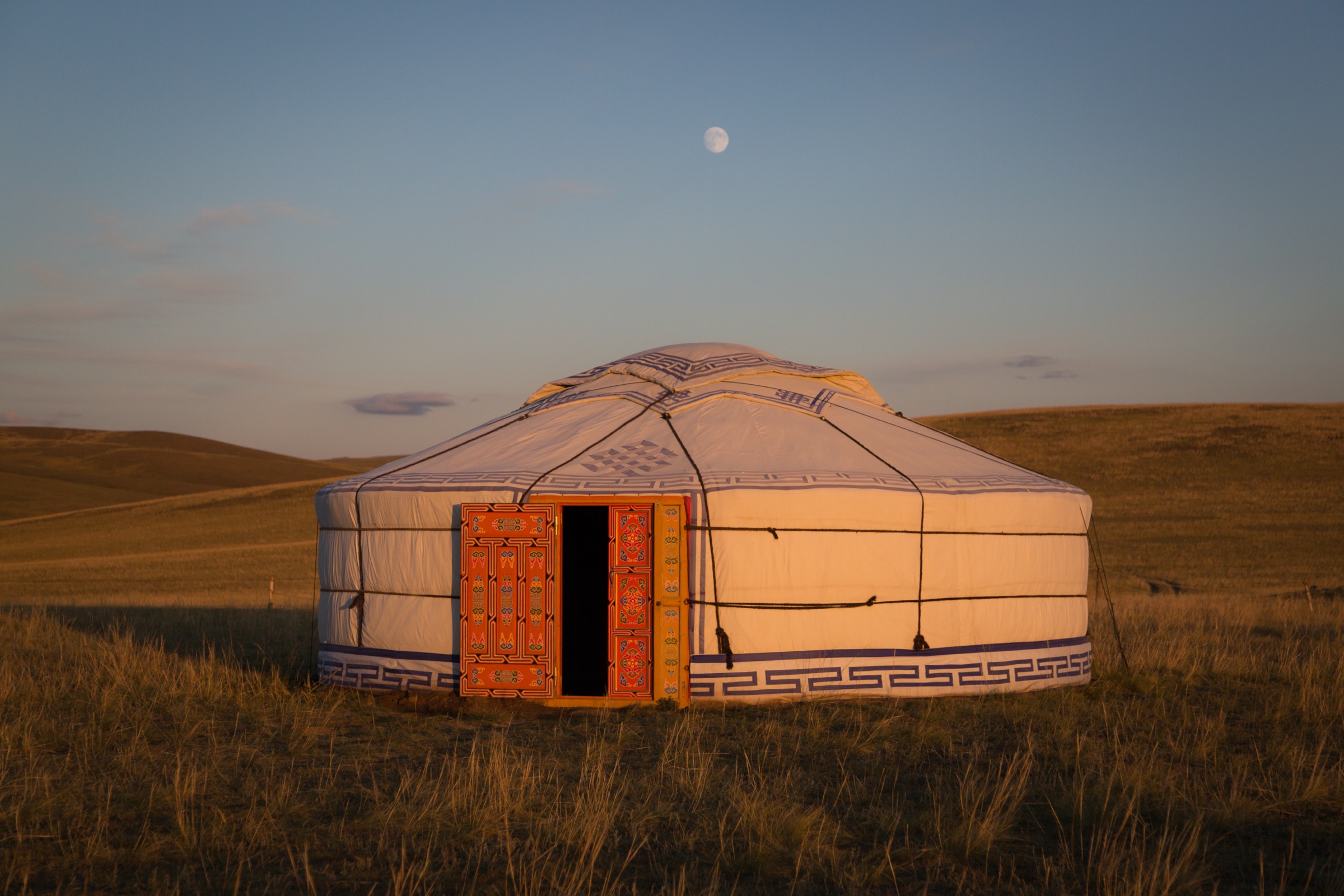 Yurt in the Mongolian steppe at dusk