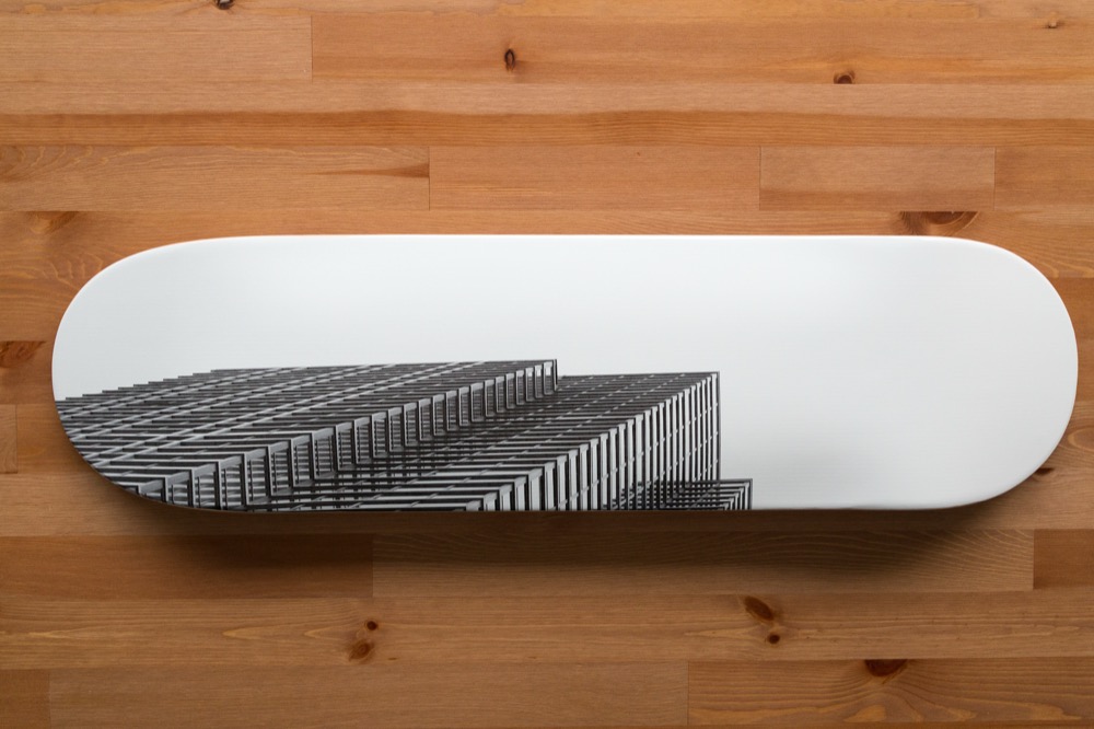 Photograph printed on a skateboard deck