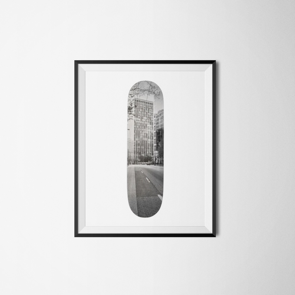 Photograph printed on a skateboard deck