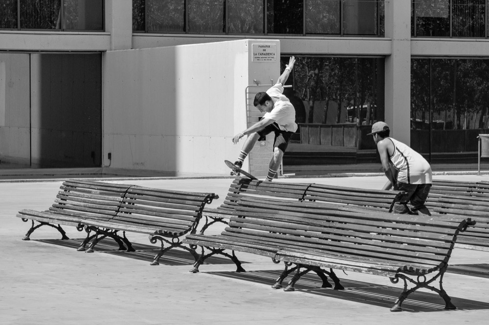 Street skating in black and white