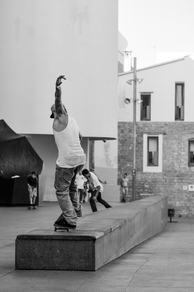 Street skating in black and white