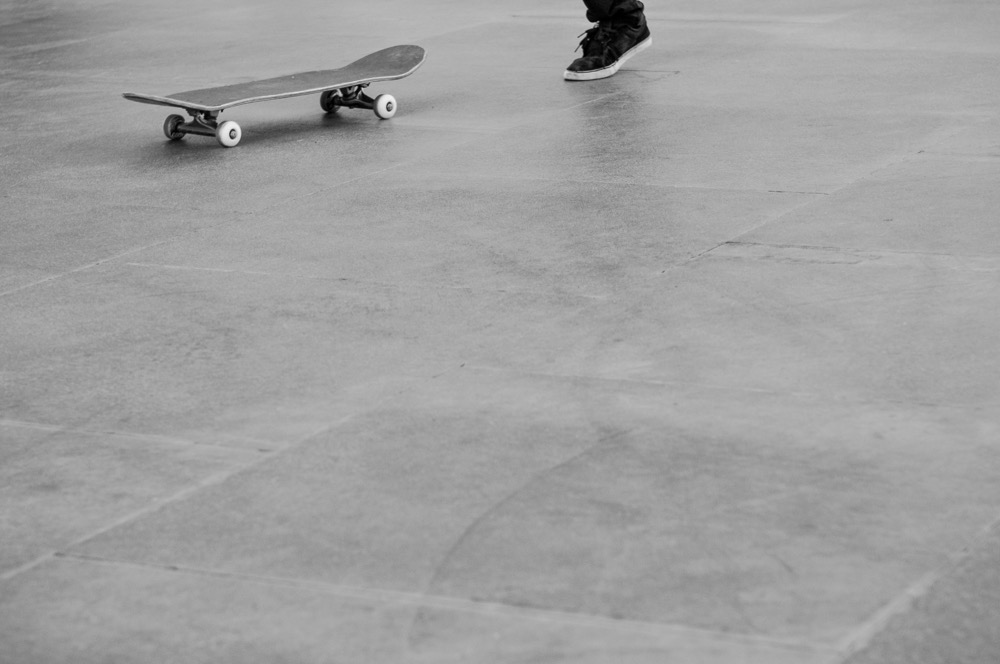 Street skating in black and white